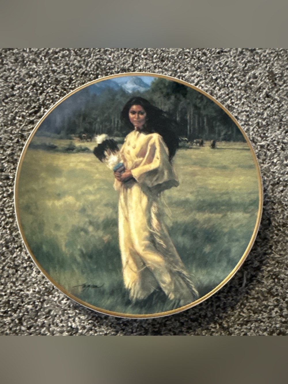 Franklin Mint American Indian Heritage Plate Eagle Maiden 8” 24k Rim Vel Miller